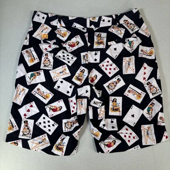 LOUDMOUTH Golf Shorts Girls Playing Cards Printed Black Size 38 gamble poker AOP - Picture 2 of 9
